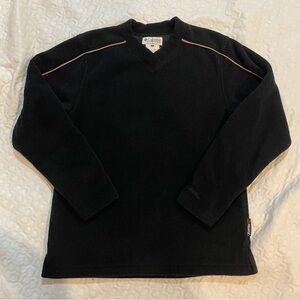 Columbia Black Lightweight Super Warm Fleece Brown Stripe V- Neck , PolarTec